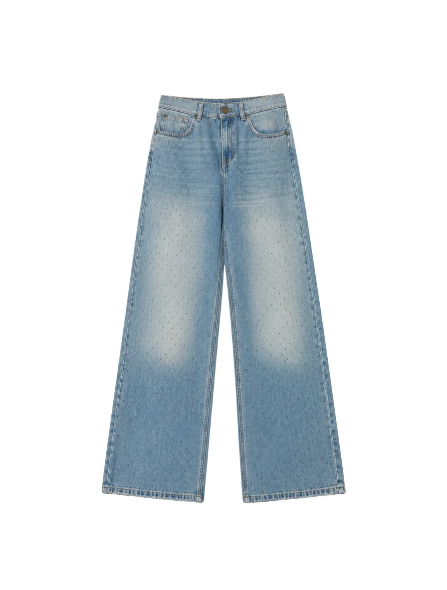 French luxury diamond-encrusted straight-leg jeans