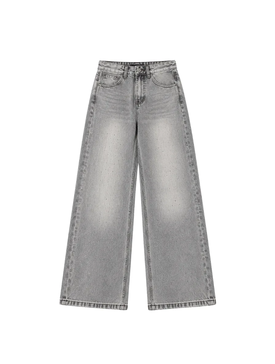 French luxury diamond-encrusted straight-leg jeans